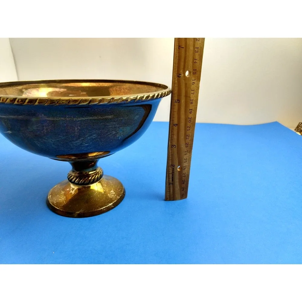 Vintage Pottery Barn Silverplate Ornate Rope Raised Goblet Dish